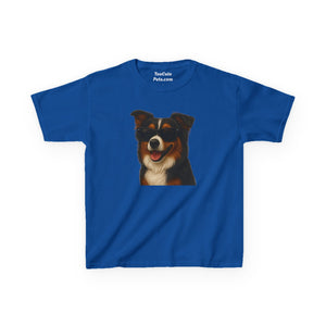 Kids Tee with Australian Shepherd Wearing Sunglasses