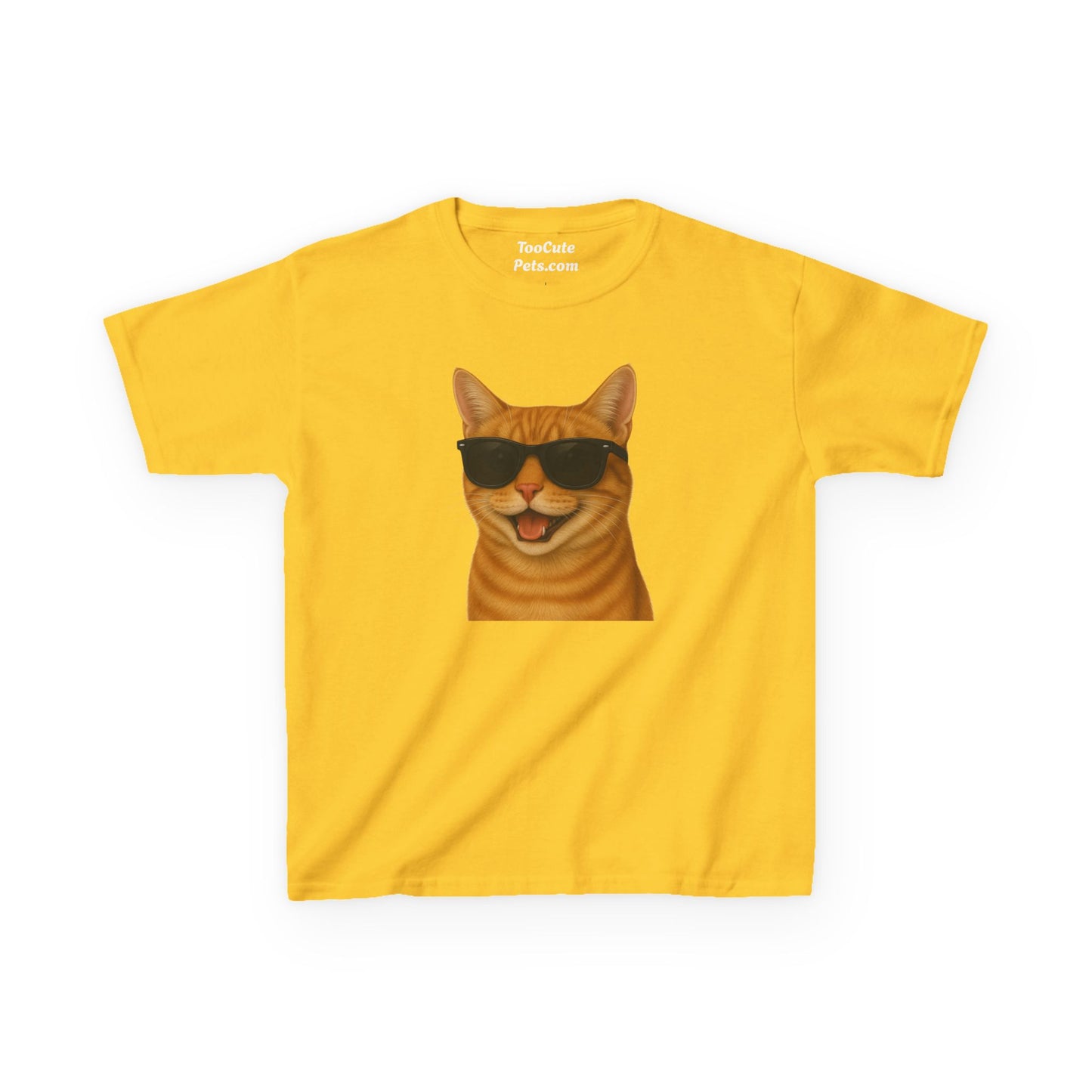 Domestic Shorthaired Orange Tabby Cat Wearing Sunglasses Kids Tee