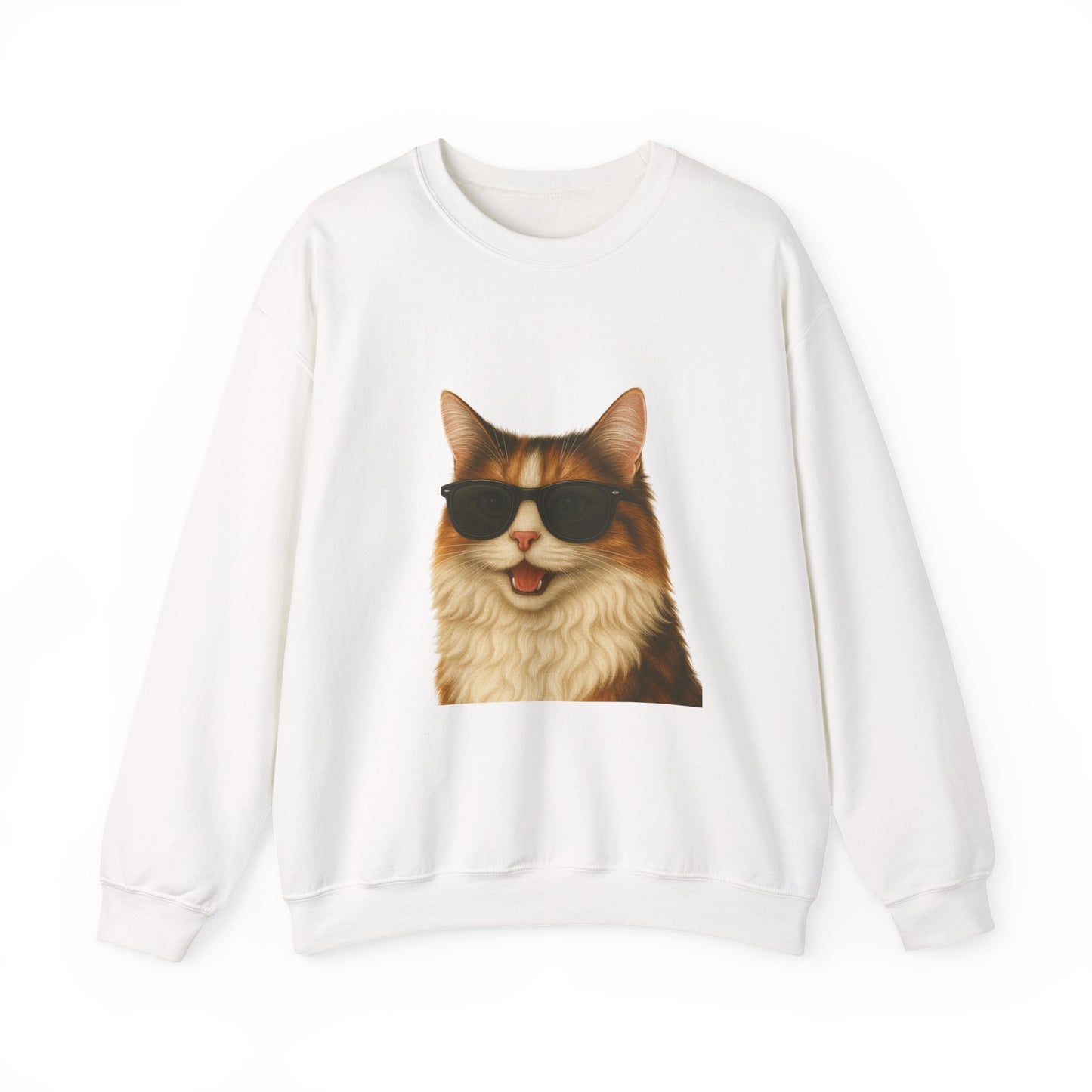 Calico Cat Wearing Sunglasses - Adult Crewneck Sweatshirt