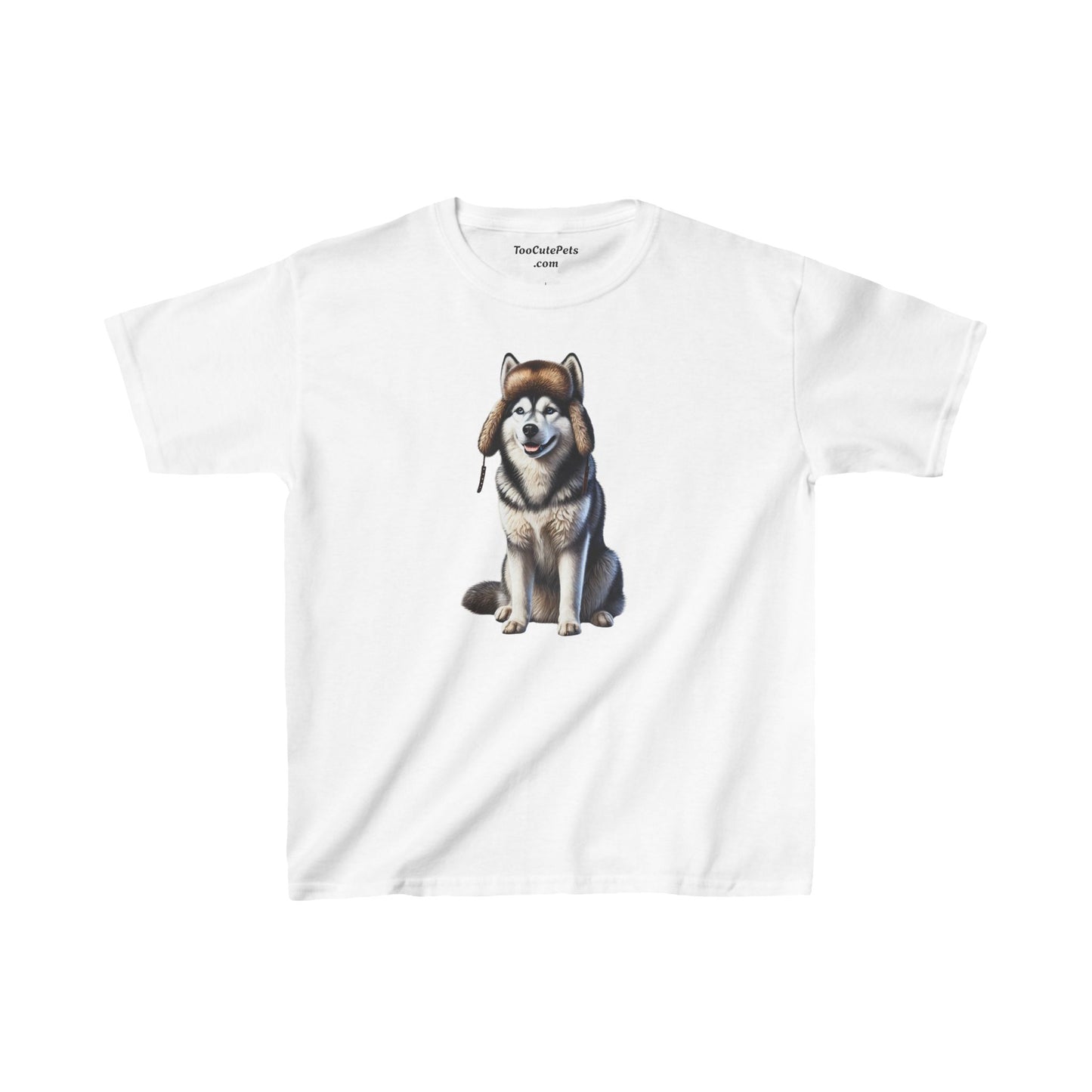 Husky Wearing Fur Trappers Hat - Youth T-shirt - Too Cute Pets