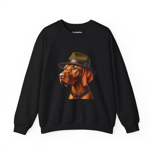 Dashing Vizsla Wearing A Campaign Hat- Adult Crewneck Sweatshirt - Too Cute Pets