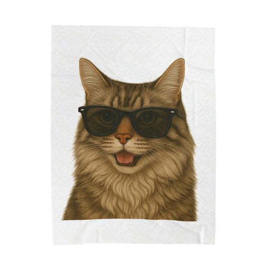 Siberian Cat Wearing Sunglasses - Sherpa Blanket