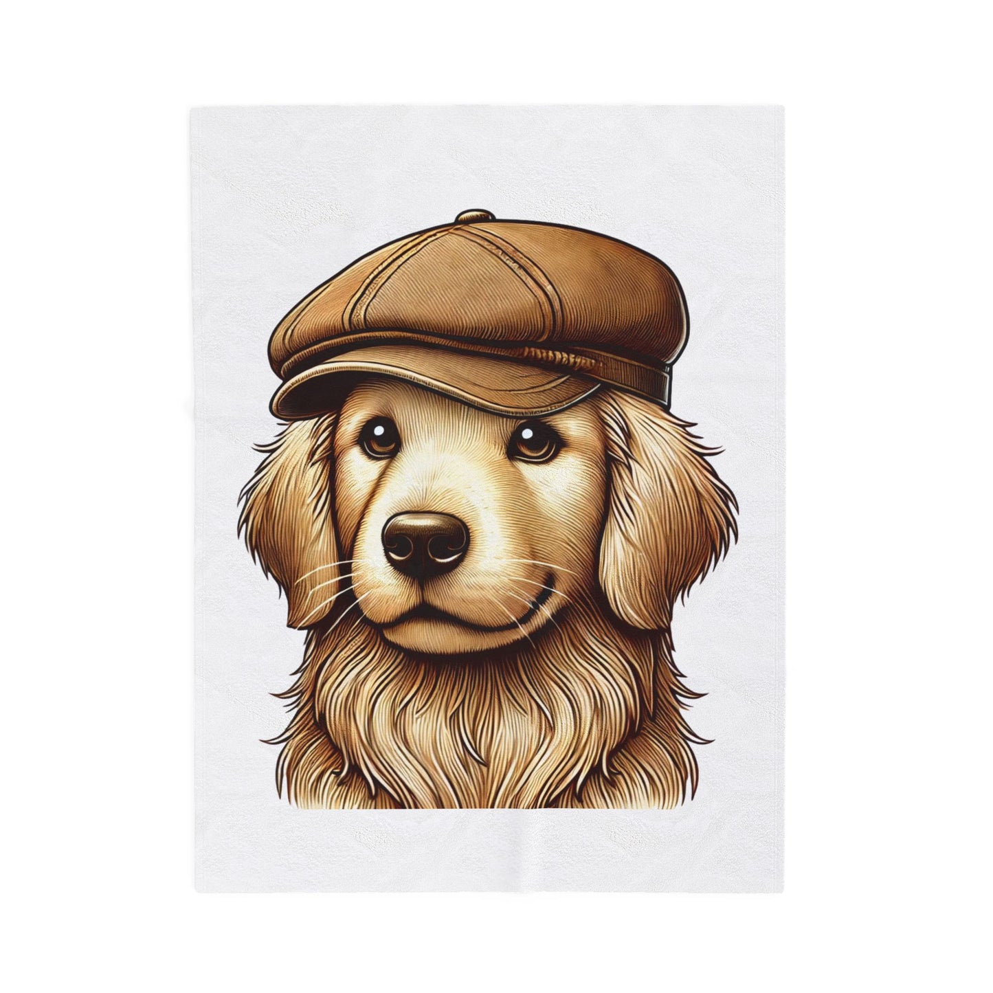 Golden Retriever Wearing a Newsboy Cap - Sherpa Blanket