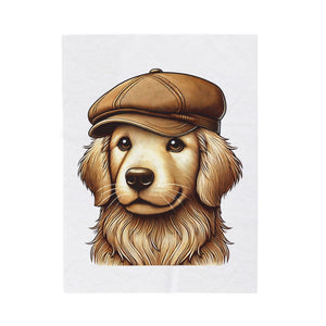 Golden Retriever Wearing a Newsboy Cap - Sherpa Blanket