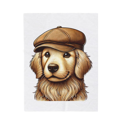 Golden Retriever Wearing a Newsboy Cap - Sherpa Blanket