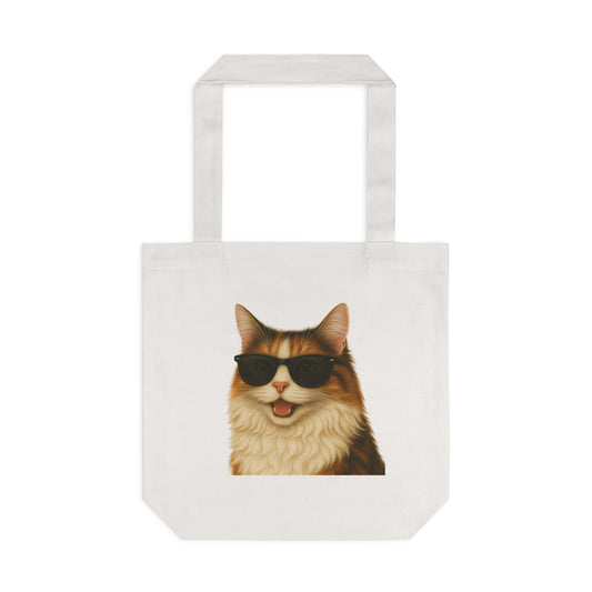 Calico Cat Wearing Sunglasses Cotton Tote Bag