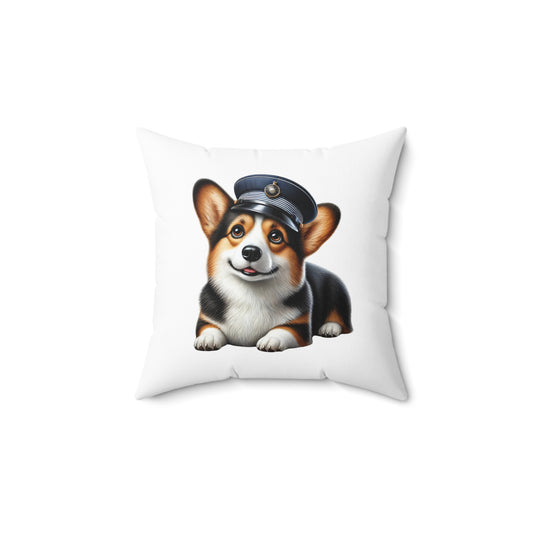 Corgi Wearing a Conductor's Hat - Throw Pillow