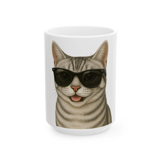 American Shorthair Silver Tabby Wearing Sunglasses Ceramic Mug