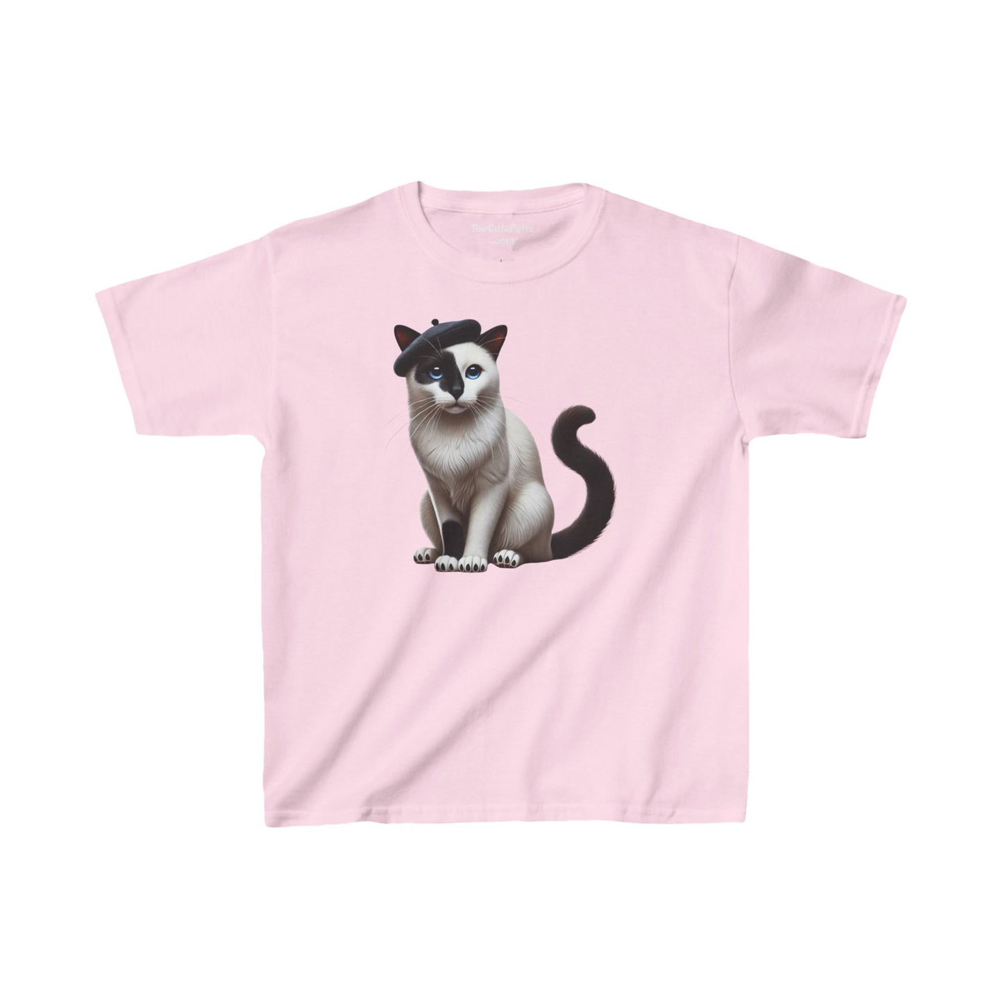 Black and White Cat Wearing Beret Youth T-Shirt  - Too Cute Pets