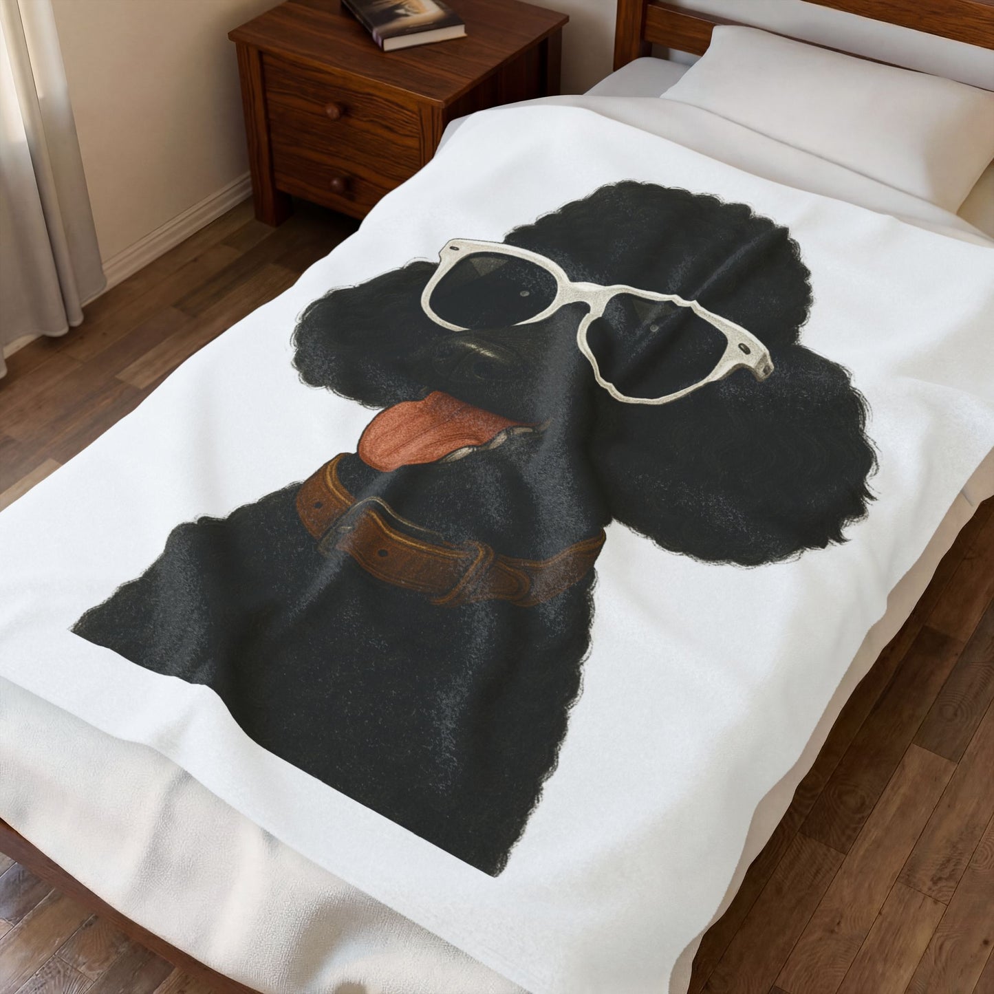 Black Poodle Wearing Sunglasses - Sherpa Blanket