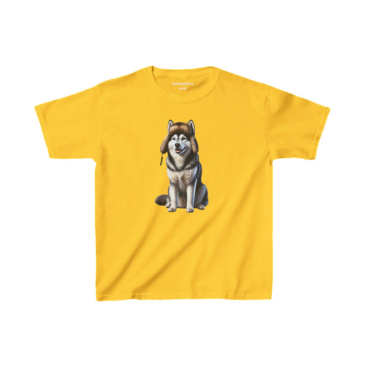 Husky Wearing Fur Trappers Hat - Youth T-shirt - Too Cute Pets