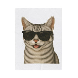 American Shorthair Silver Tabby Wearing Sunglasses - Sherpa Blanket