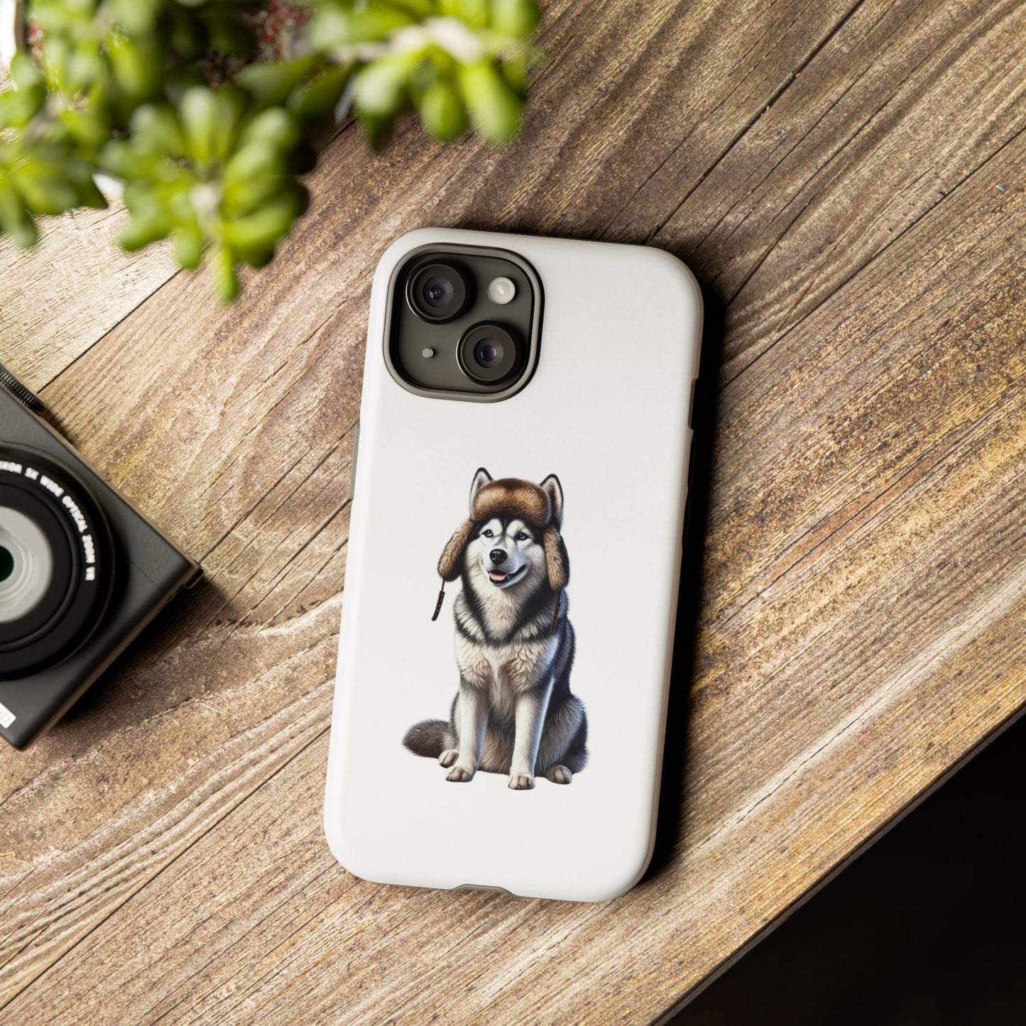 Husky Wearing a Fur Hunter Hat - Tough Phone Case