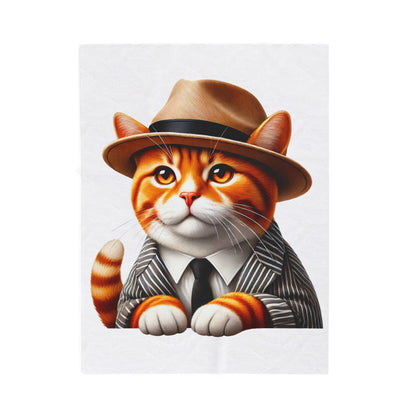 Tabby Cat Wearing a Fedora - Sherpa Blanket