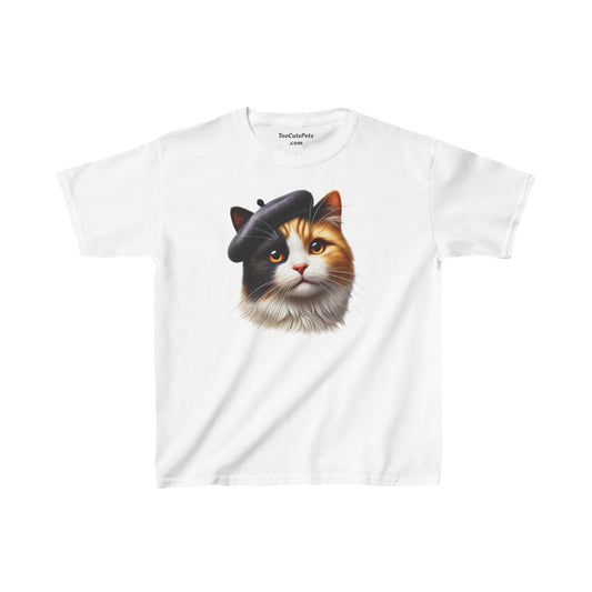 Calico Cat Wearing Beret - Youth T-Shirt- Too Cute Pets