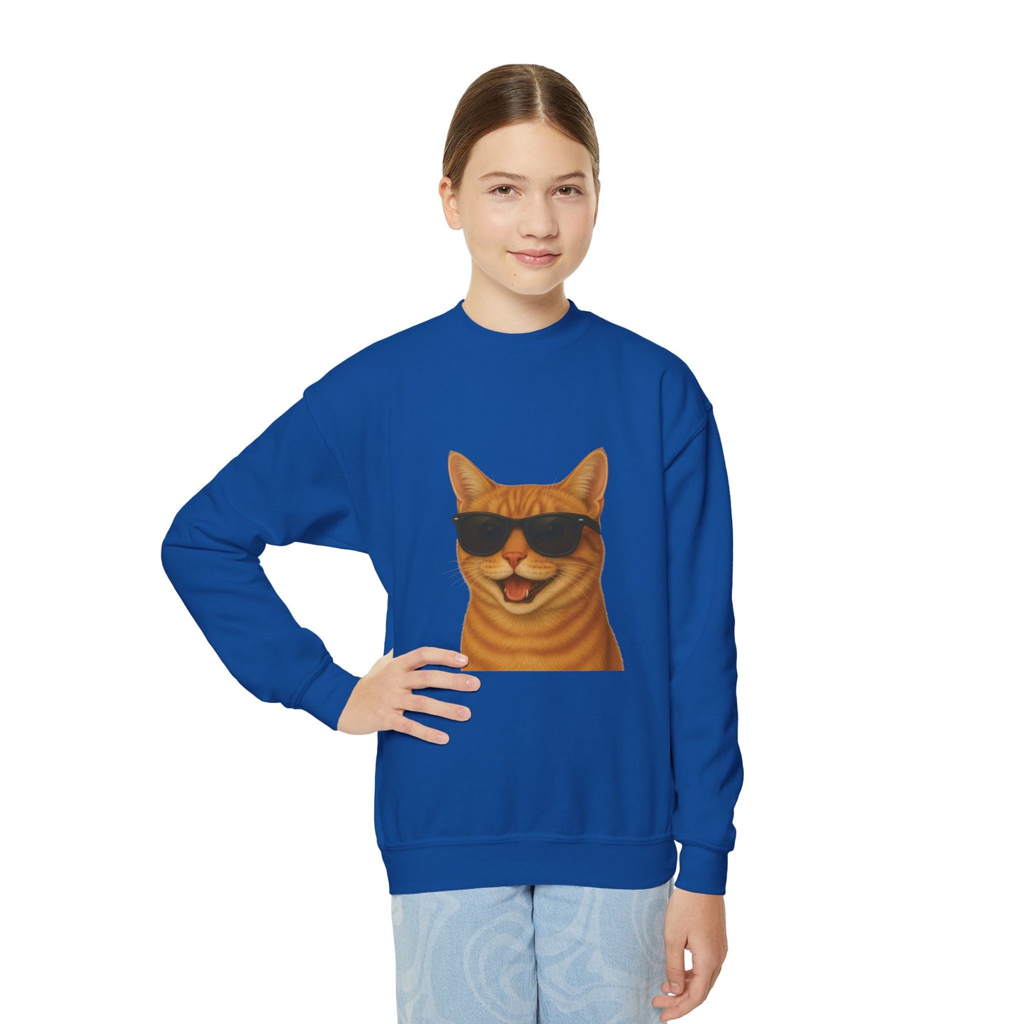 Domestic Shorthaired Orange Tabby Cat Wearing Sunglasses - Youth Sweatshirt