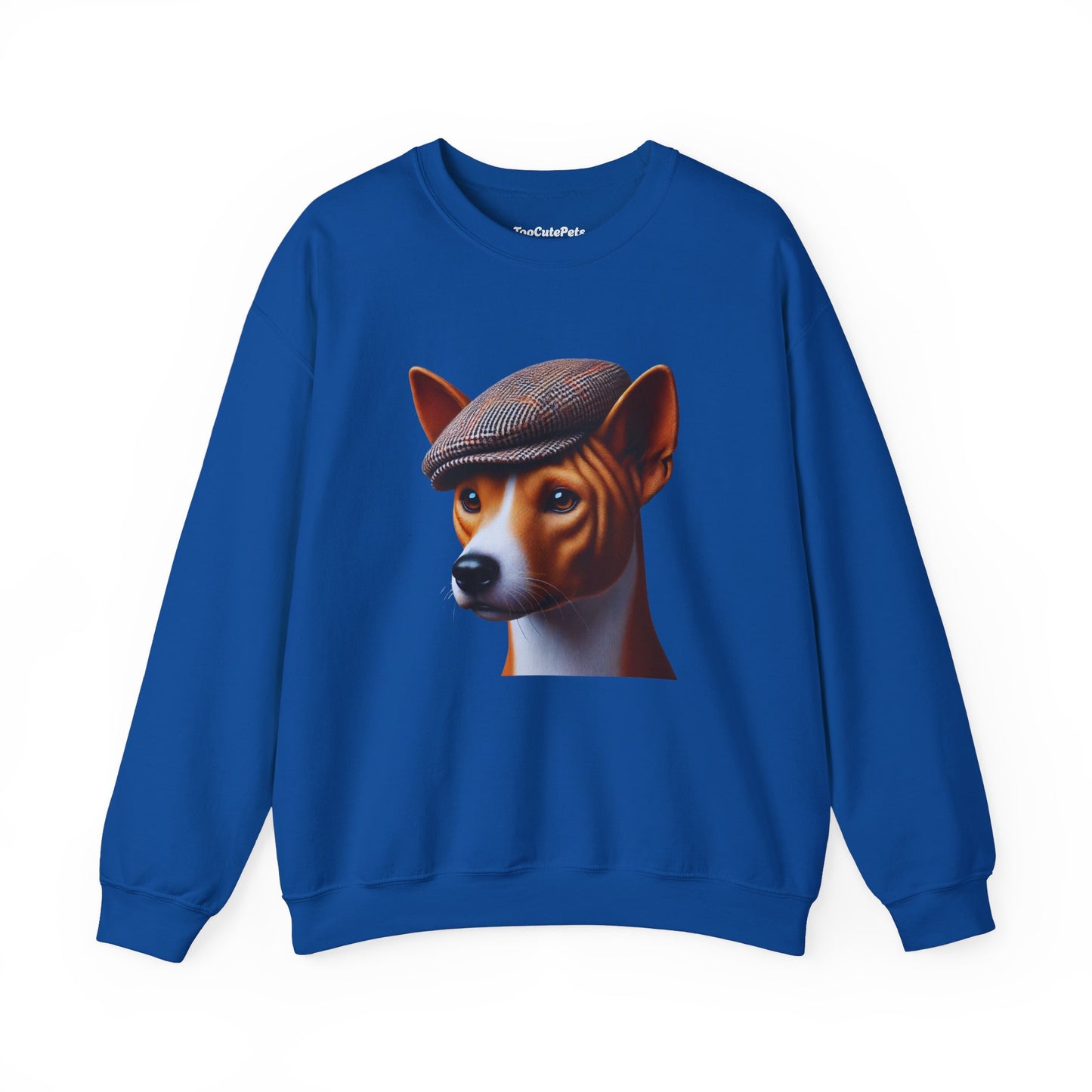 Basenji Wearing Tweed Flat Cap - Adult Crewneck Sweatshirt - Too Cute Pets