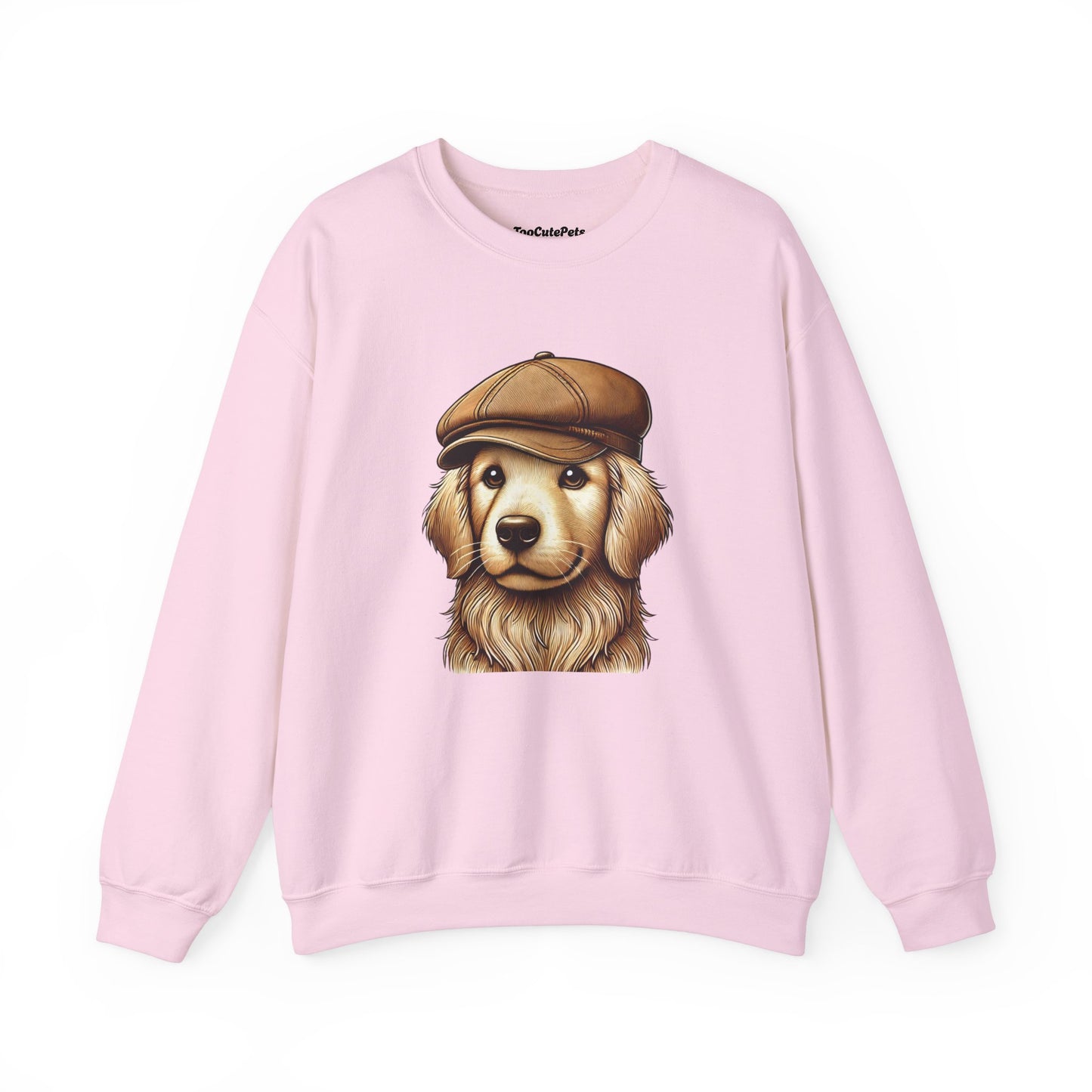 Golden Retriever In Newsboy Hat - Adult Crewneck Sweatshirt - Too Cute Pets