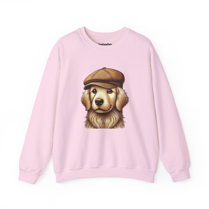 Golden Retriever In Newsboy Hat - Adult Crewneck Sweatshirt - Too Cute Pets