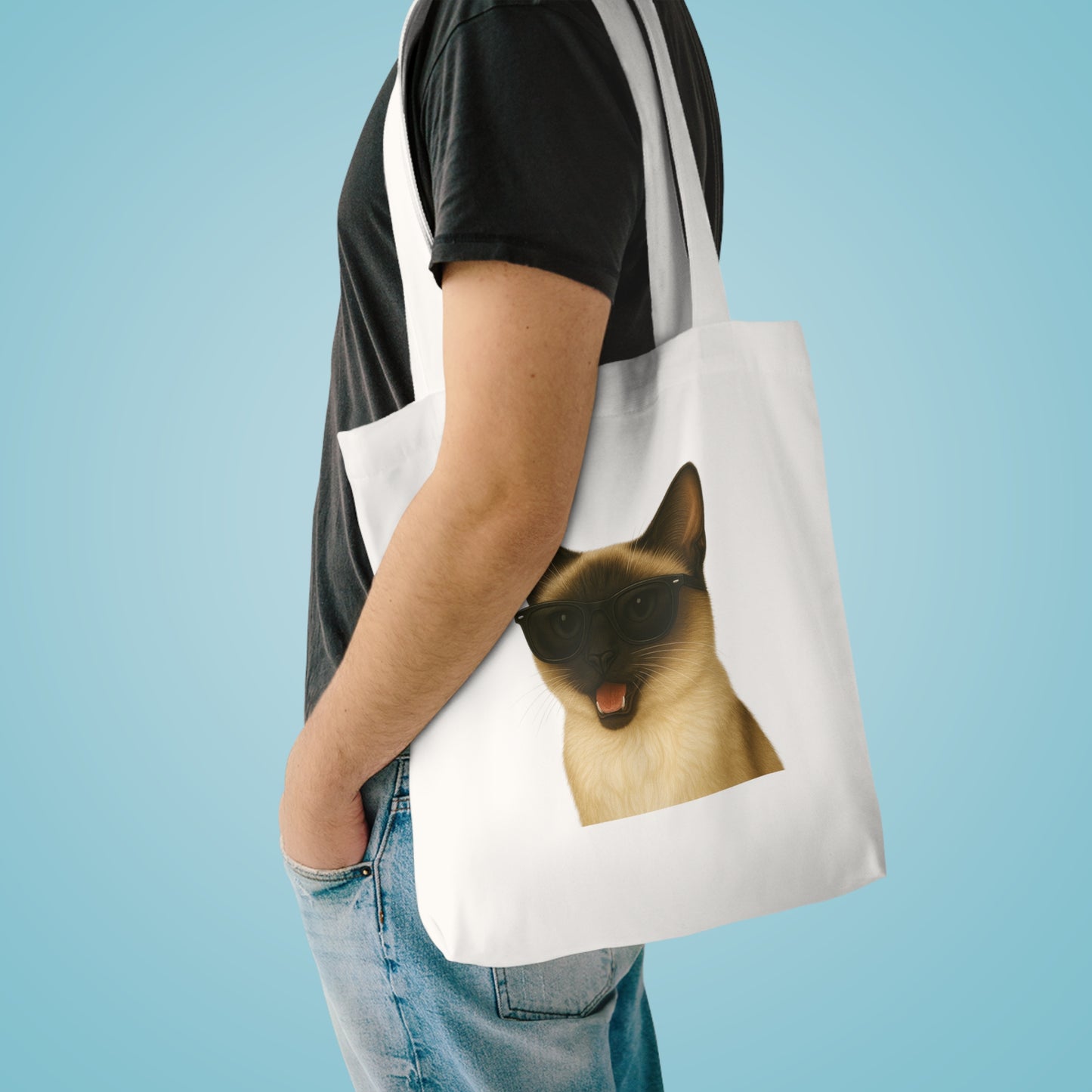 Siamese Cat Wearing Sunglasses Cotton Tote Bag