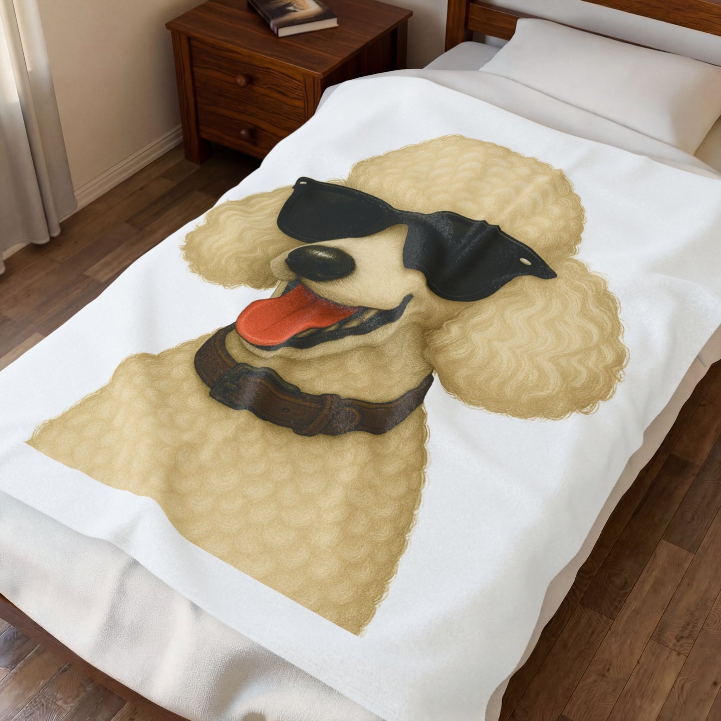 White Poodle Wearing Sunglasses - Sherpa Blanket