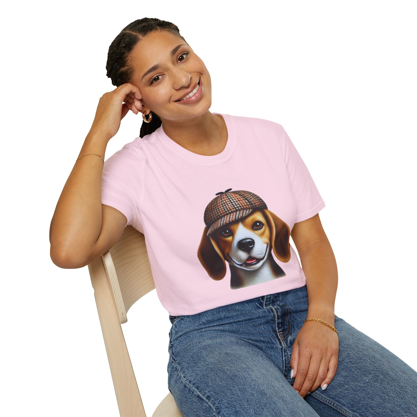 Smiling Beagle Wearing A Deerstalker Hat - Adult T-Shirt - Too Cute Pets