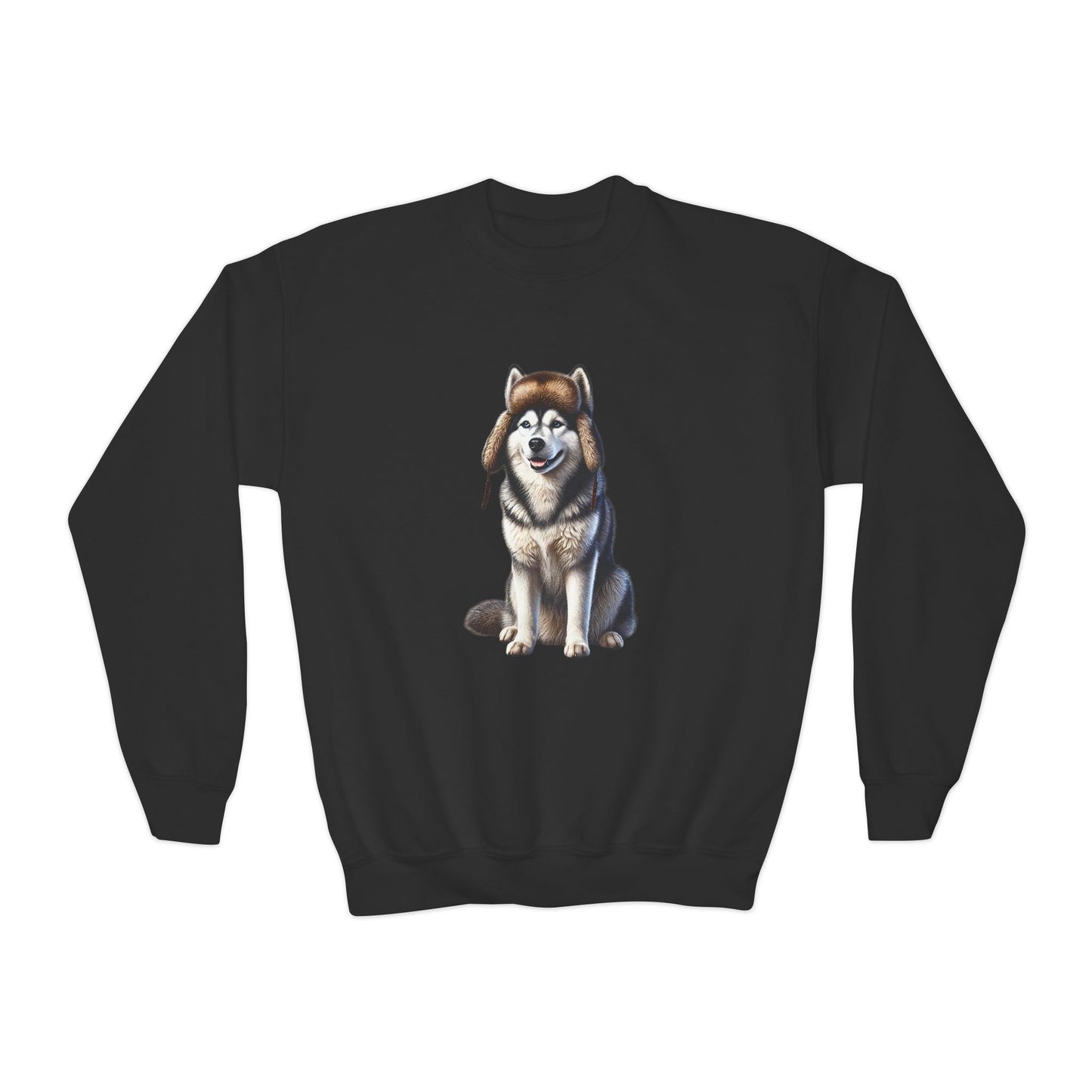 Husky Wearing Fur Trappers Hat Youth Sweatshirt - Too Cute Pets Collection