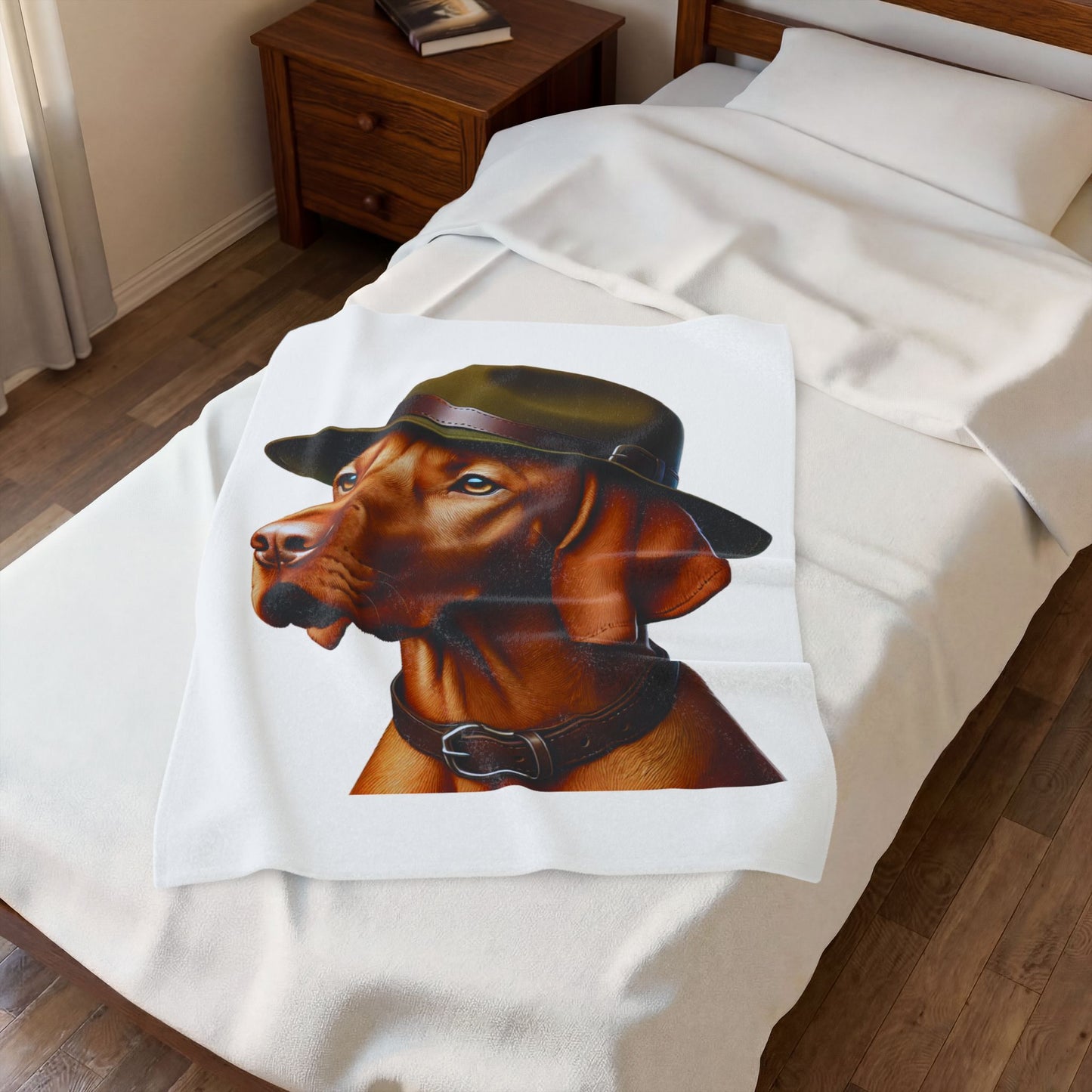 Vizsla Wearing a Campaign Hat - Sherpa Blanket