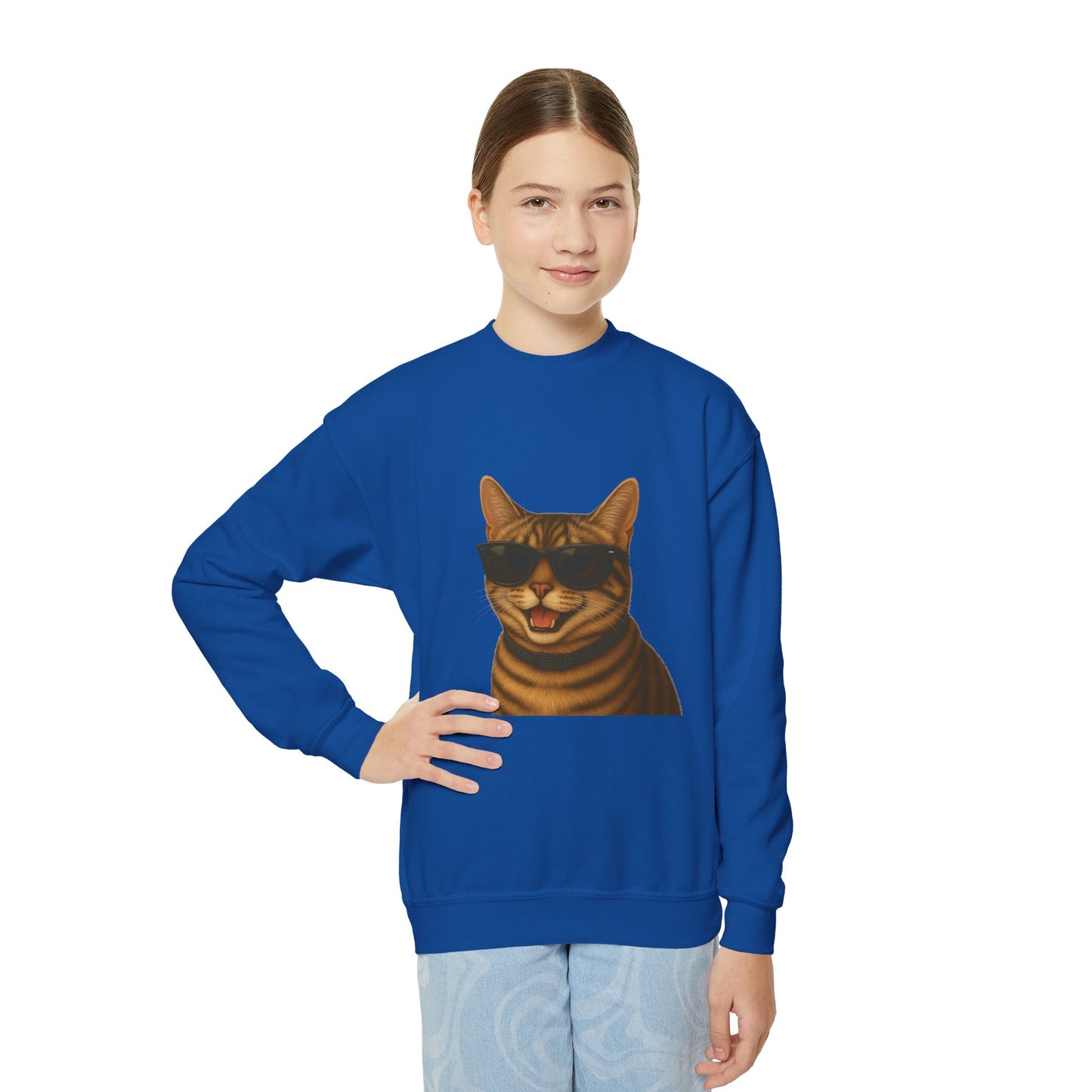 Domestic Shorthaired Tabby Cat Wearing Sunglasses - Youth Sweatshirt