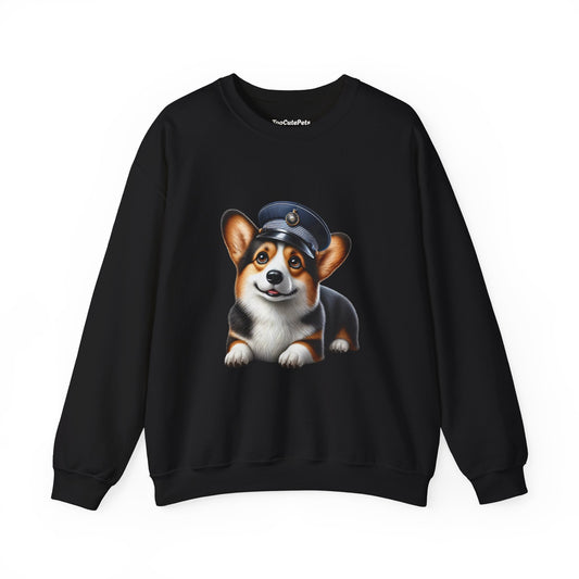 Cute Corgi Wearing A Train Conductors Hat- Adult Crewneck Sweatshirt - Too Cute Pets