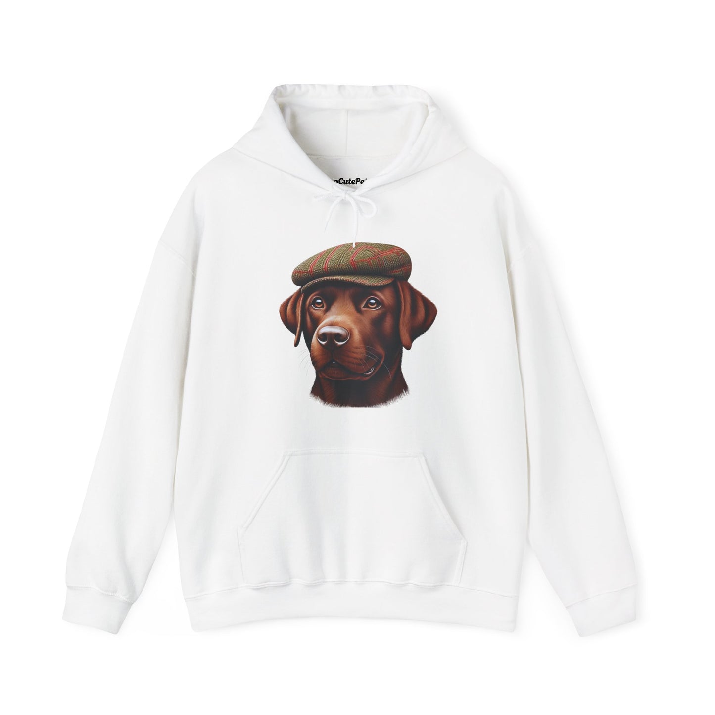 Brown Labrador Wearing Tweed Flat Cap - Adult Hoodie - Too Cute Pets