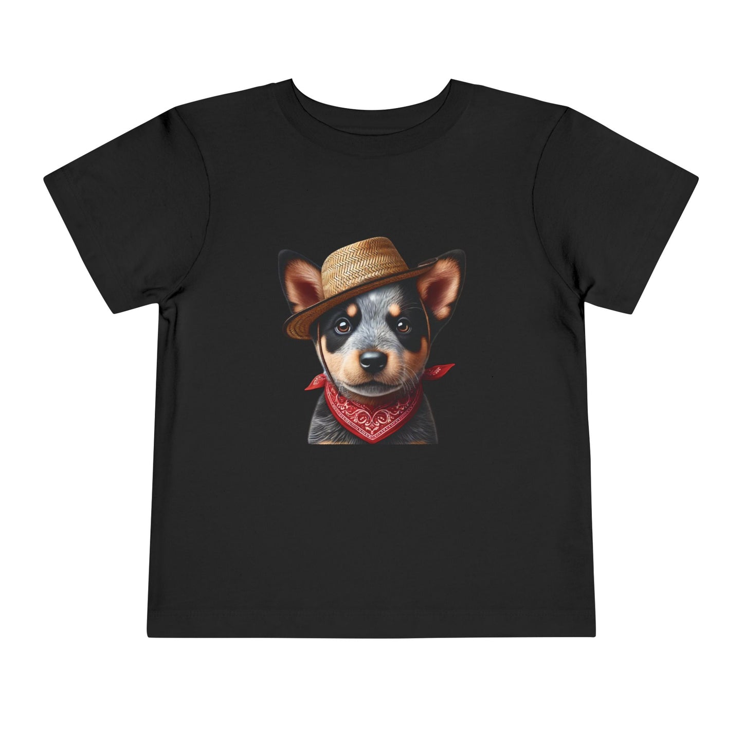Cattle Dog Puppy Wearing Bandana & Straw Hat Toddler Tee - Too Cute Pets