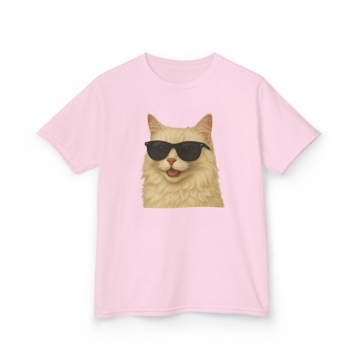 Cream Longhair Cat Wearing Sunglasses Kids Tee
