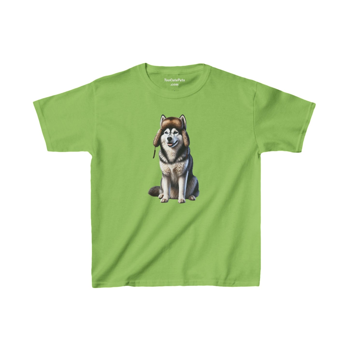 Husky Wearing Fur Trappers Hat - Youth T-shirt - Too Cute Pets