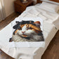 Calico Cat Wearing a Beret - Sherpa Blanket