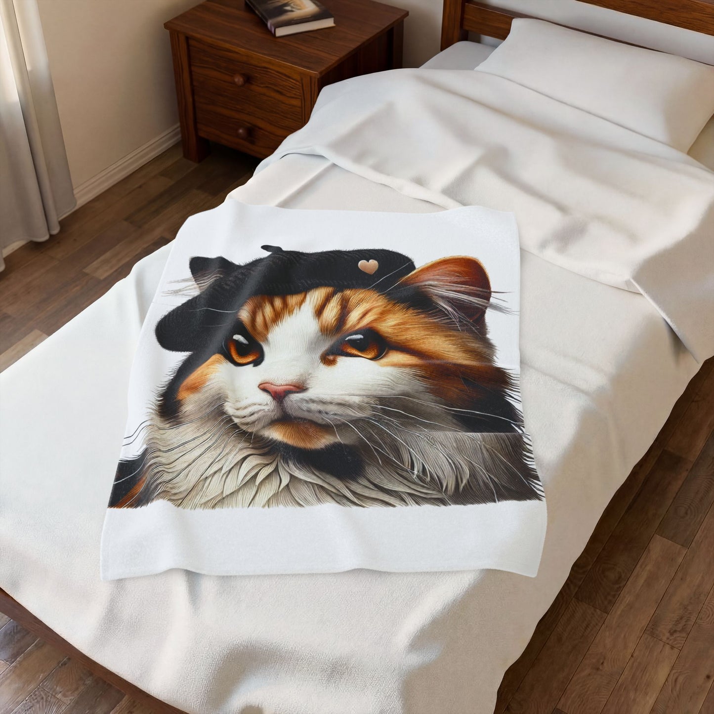 Calico Cat Wearing a Beret - Sherpa Blanket