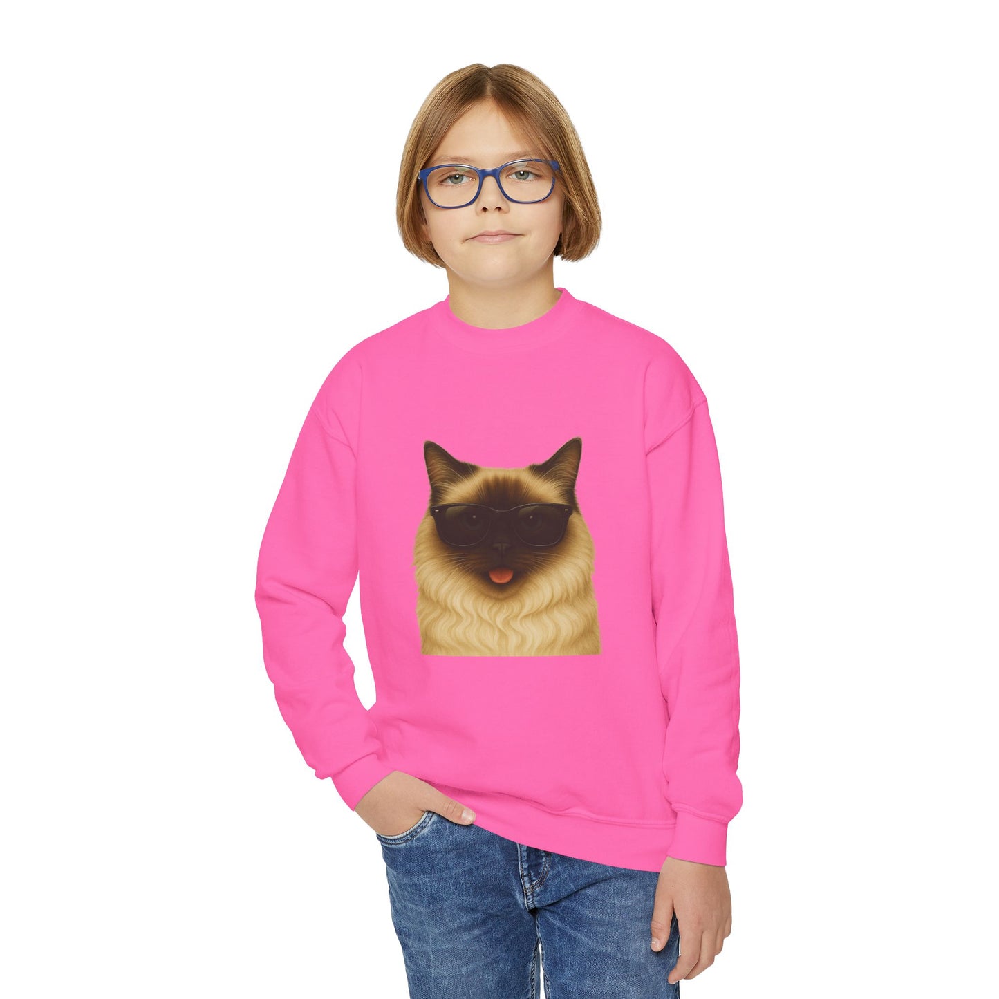 Ragdoll Cat Wearing Sunglasses - Youth Crewneck Sweatshirt