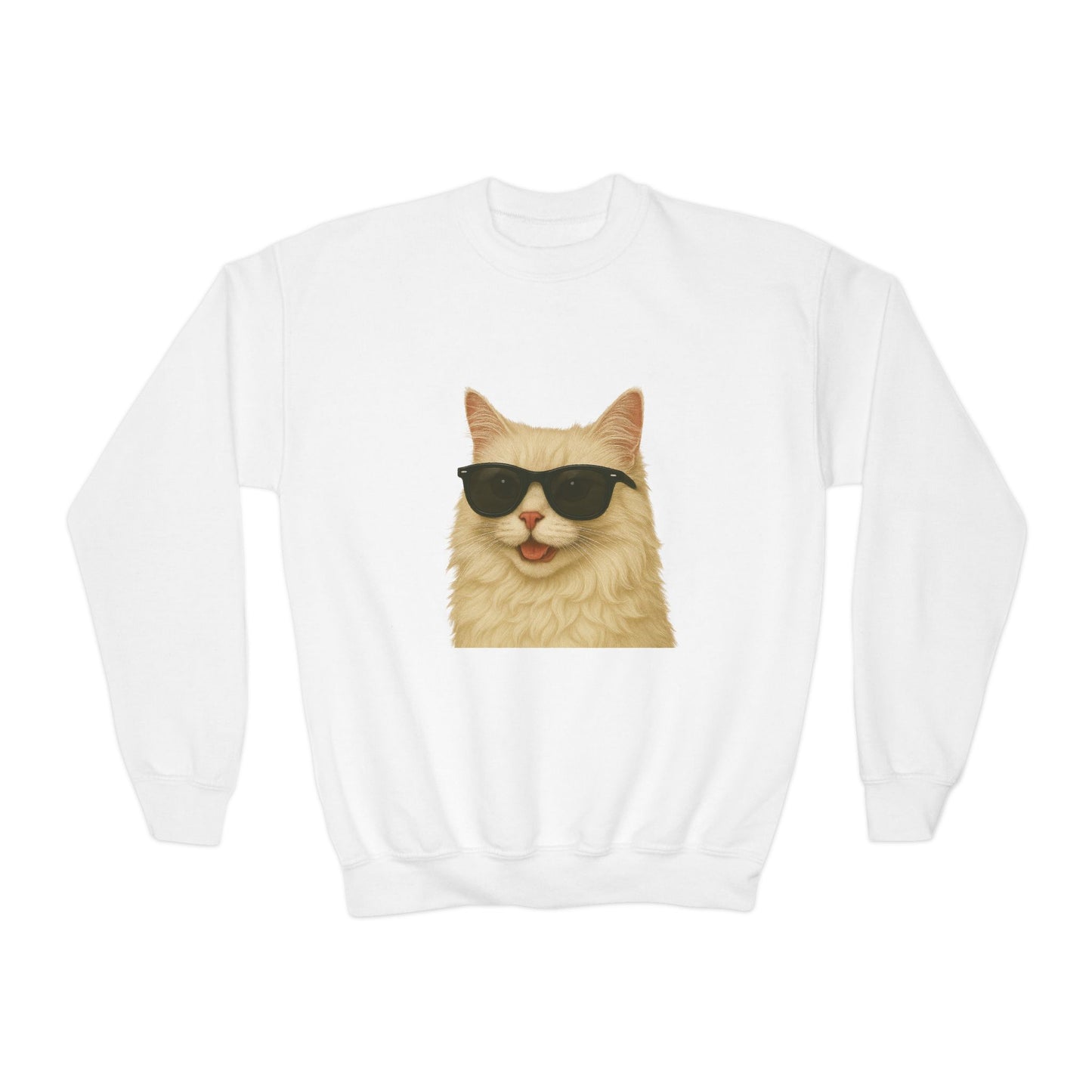 Cream Longhair Cat Wearing Sunglasses - Youth Crewneck Sweatshirt