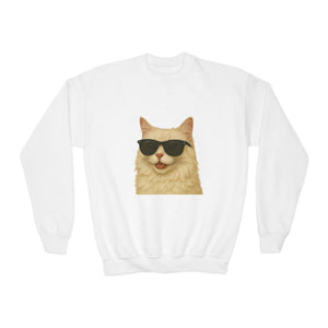 Cream Longhair Cat Wearing Sunglasses - Youth Crewneck Sweatshirt