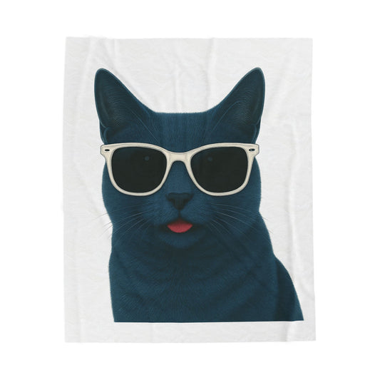 Russian Blue Cat Wearing Sunglasses - Sherpa Blanket
