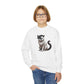 Black and White Cat Wearing A Beret - Youth Crewneck Sweatshirt - Too Cute Pets