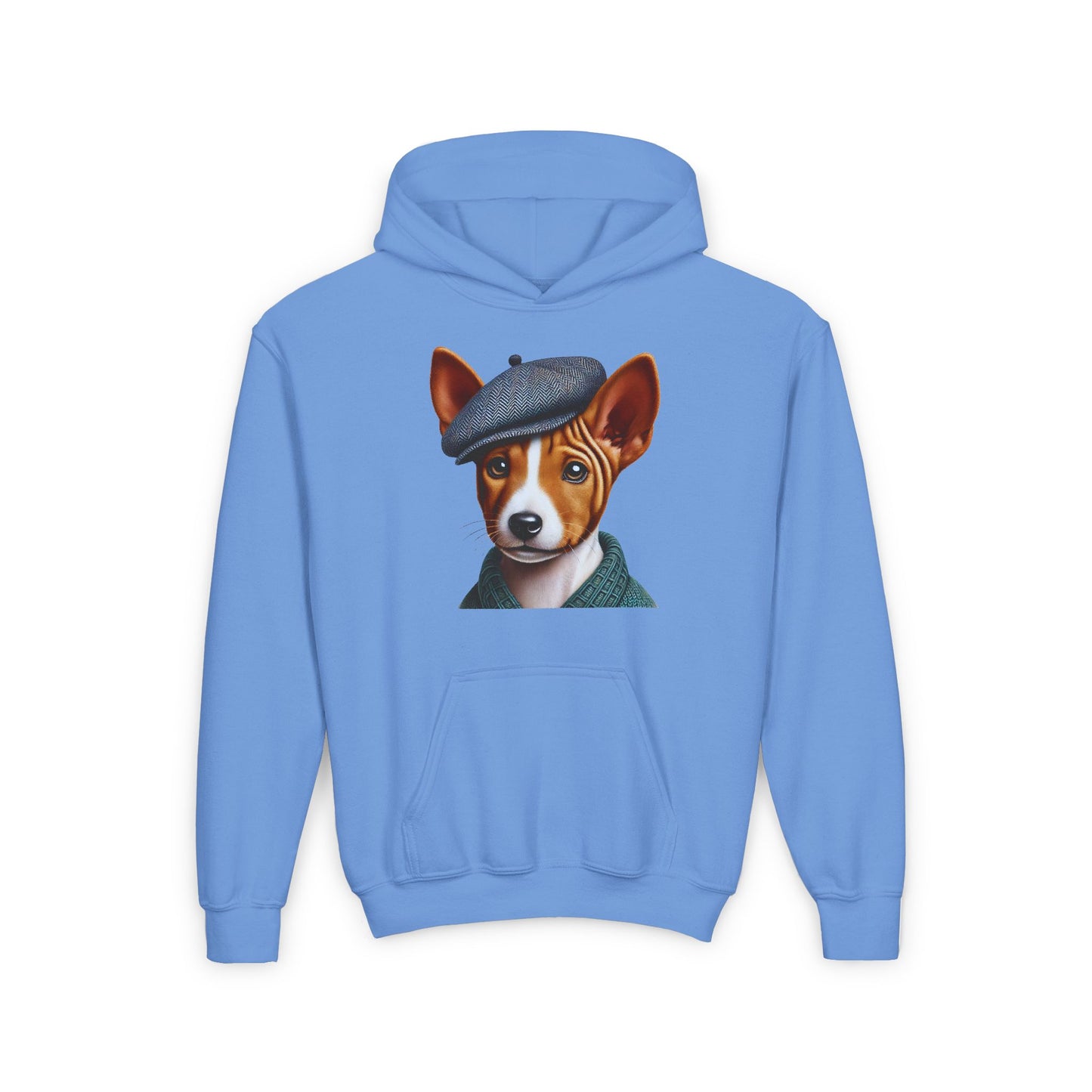 Basenji Pup With Tweed Flat Cap Youth Hooded Sweatshirt - Too Cute Pets