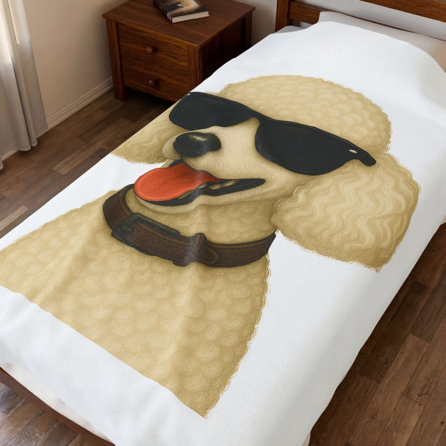 White Poodle Wearing Sunglasses - Sherpa Blanket