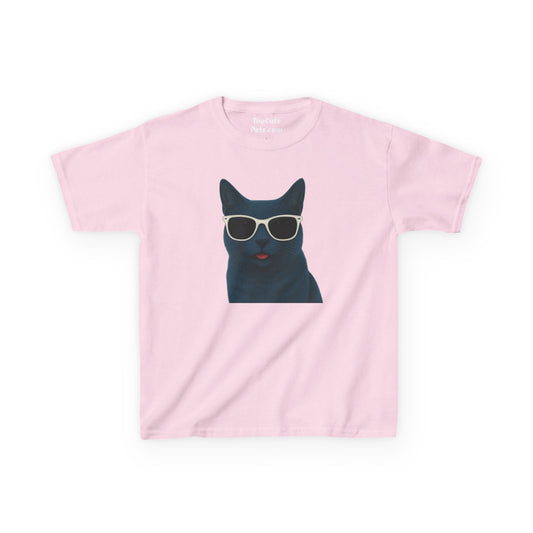 Russian Blue Cat Wearing Sunglasses Kids Tee