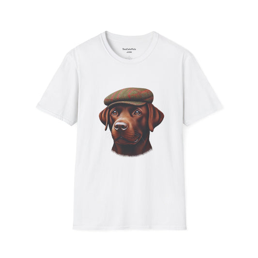 Brown Labrador Wearing Tweed Flat Cap - Adult T-Shirt - Too Cute Pets