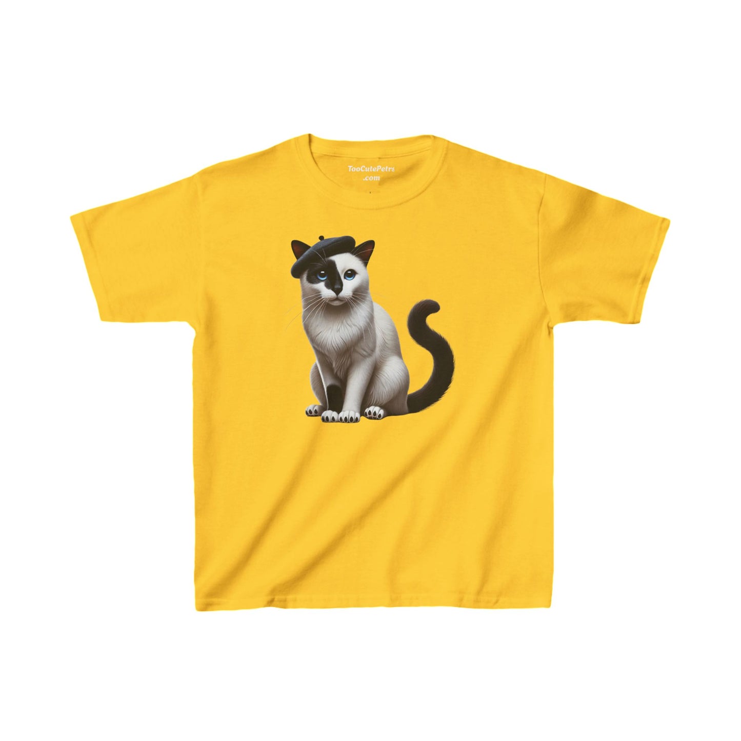 Black and White Cat Wearing Beret Youth T-Shirt  - Too Cute Pets