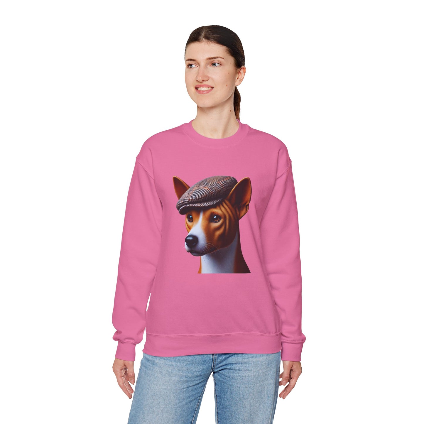 Basenji Wearing Tweed Flat Cap - Adult Crewneck Sweatshirt - Too Cute Pets