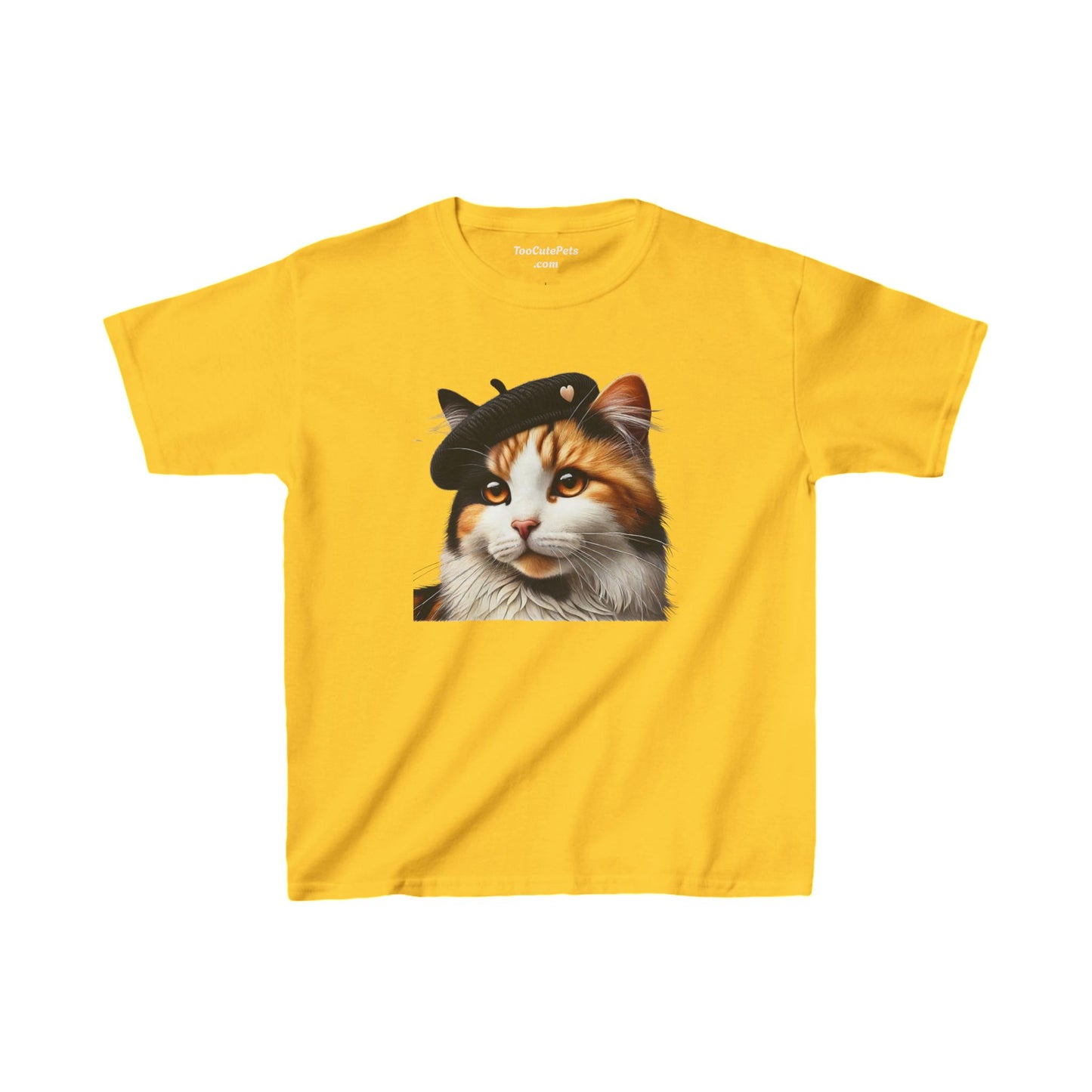 Calico Cat Wearing  a Heart Beret Youth T-Shirt - Too Cute Pets