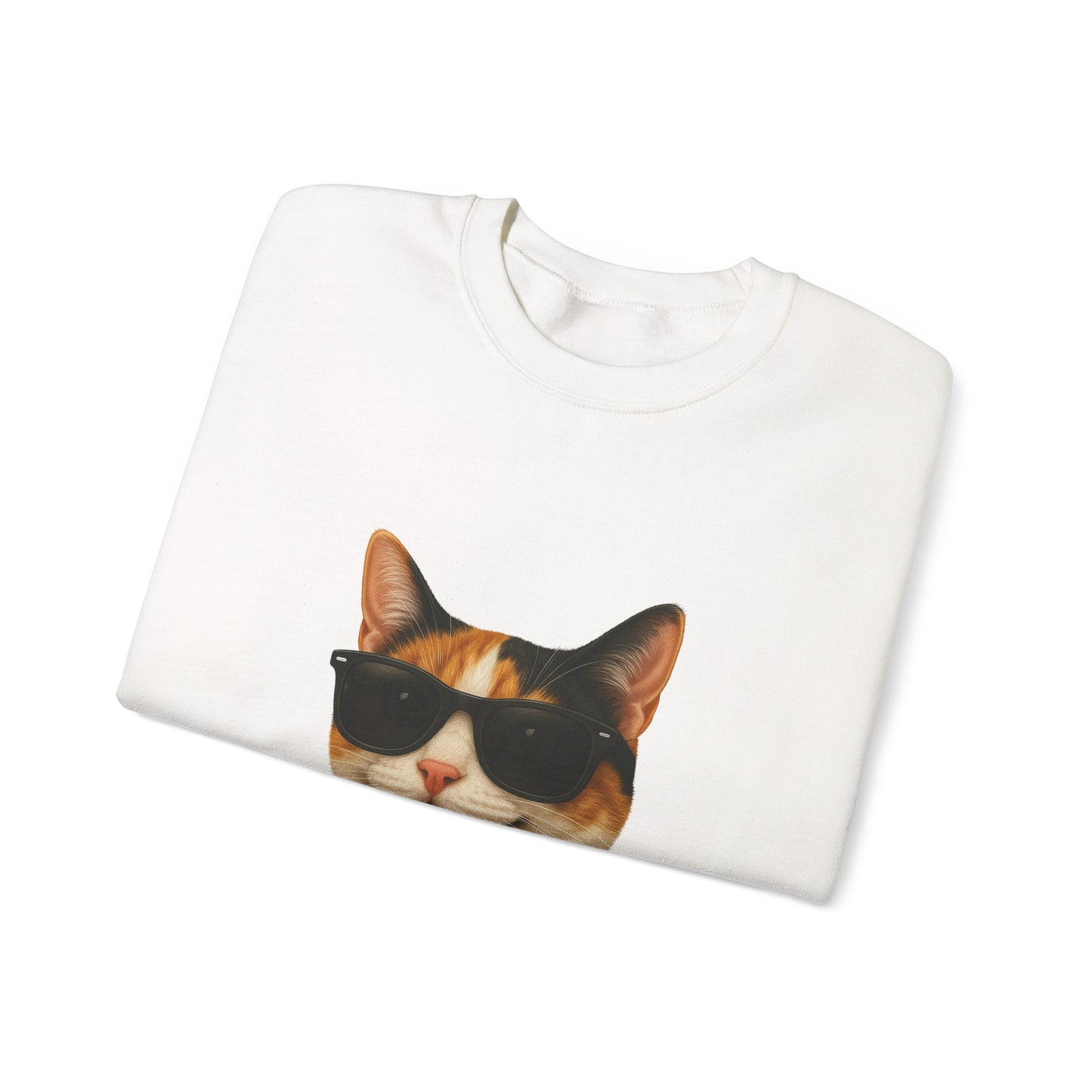 Calico Shorthair Cat Wearing Sunglasses - Adult Crewneck Sweatshirt