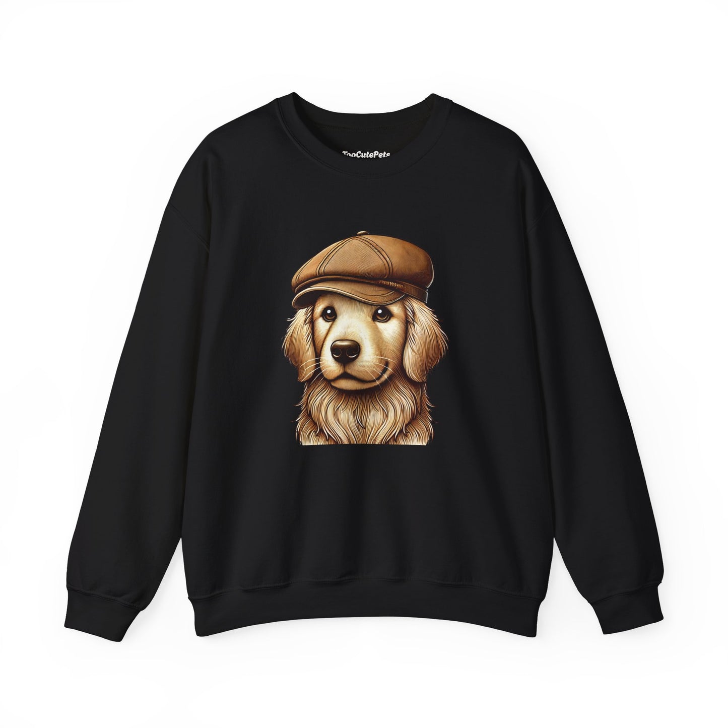 Golden Retriever In Newsboy Hat - Adult Crewneck Sweatshirt - Too Cute Pets